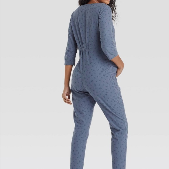 The nines by hatch maternity jumpsuit romper floral button medium large m l - Picture 2 of 5